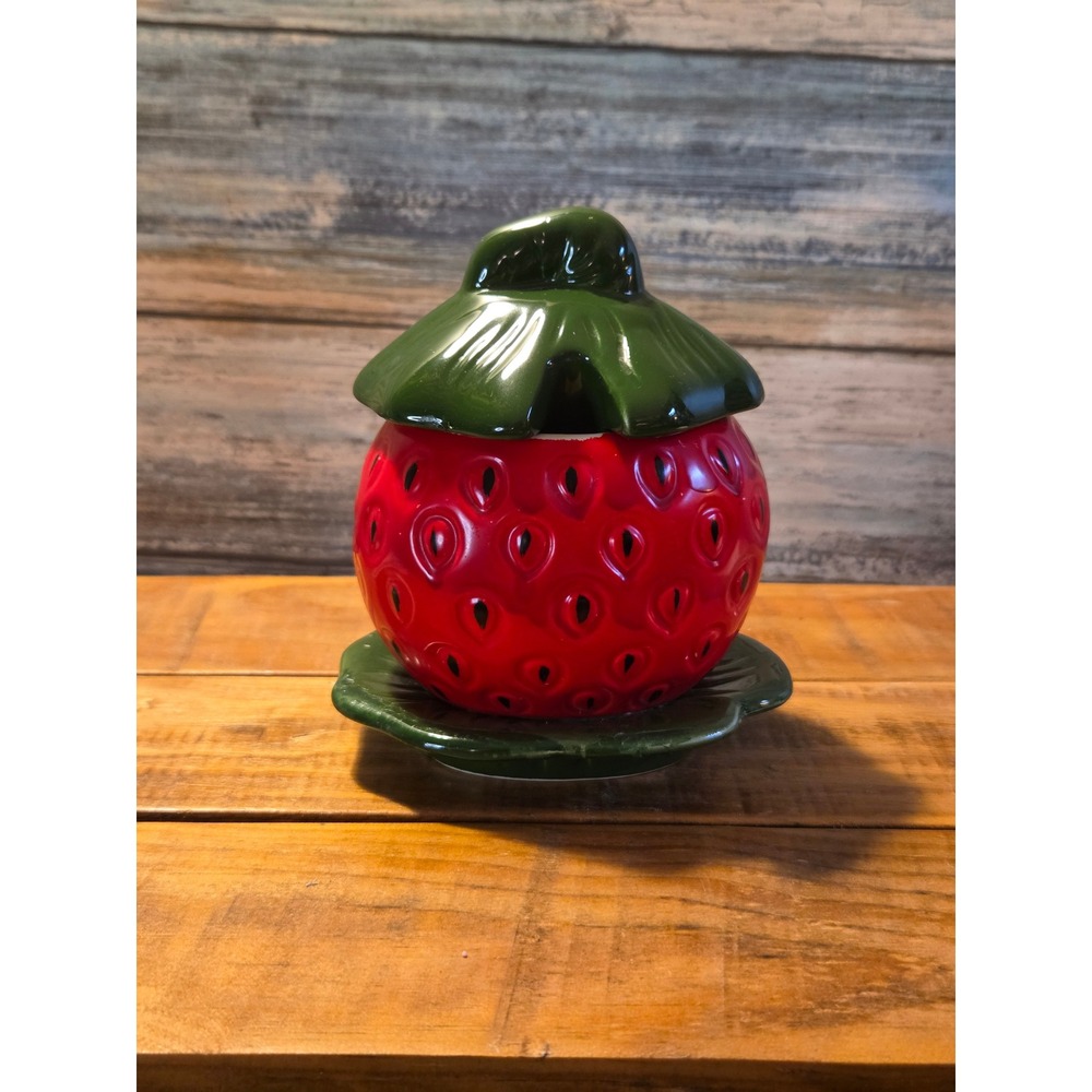 Vintage Ceramic Strawberry Sugar Bowl or Jam Jar with Lid Cottagecore